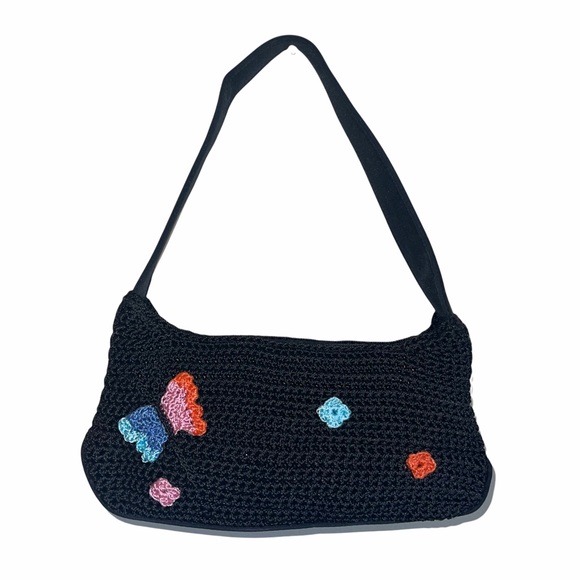 Y2K crochet butterfly mini shoulder bag 90s black - Picture 6 of 6
